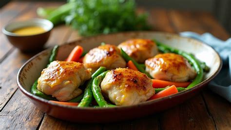 Honey & mustard chicken thighs with spring veg